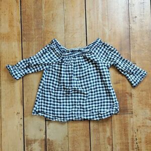 Old Navy long sleeve 2T gingham shirt navy blue white cotton spring summer